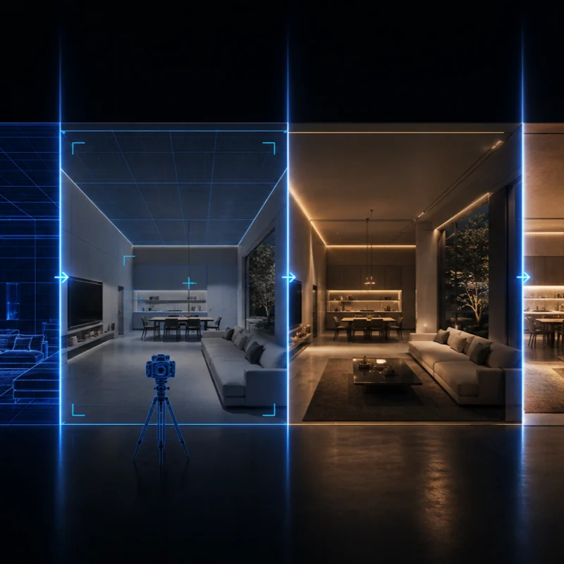 Ilustração editorial sobre Workflow de render com IA para interiores