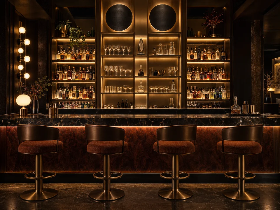 BAR NOTURNO EM MOOD ESCURO