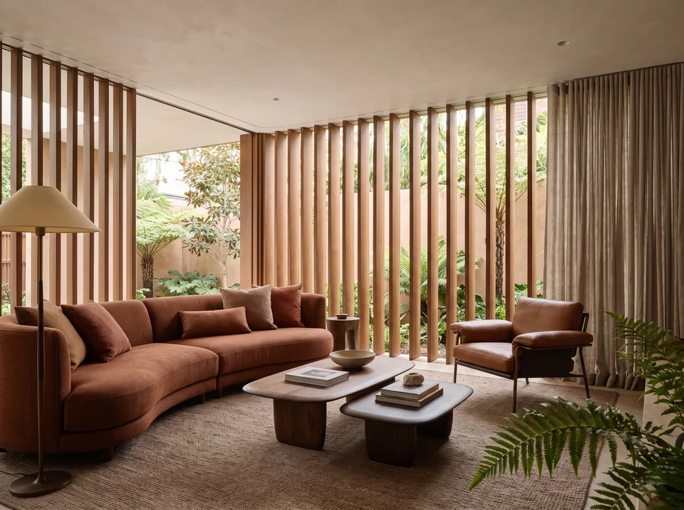 LIVING COM ASSENTOS TERRACOTA